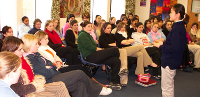 Min-Hui Na speaking at Wiltshire School