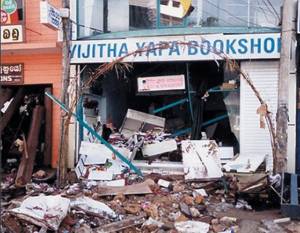 Tsunami damage of Vijitha Yapa's bookshop in Galle.