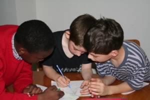 children during a peace education animation