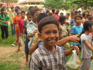 Children Lining up for Food