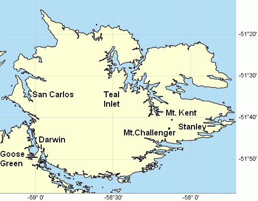 Falkland Islands map showing Goose Green