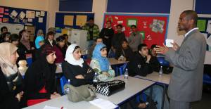 Musa Aliyu talking to Sixth Form students in Nottingham