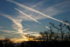 Early morning sky with jet streaks