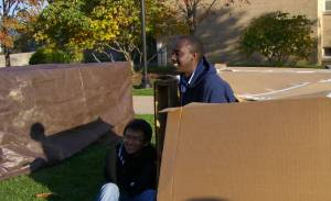 Richard and Trong pose for a picture in "Shantytown," in Cincinnati, OH.